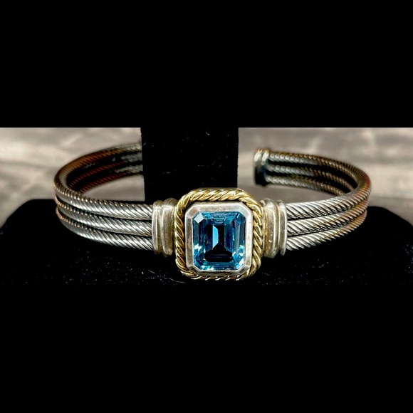 BRILLIANT BLUE TOPEZ BRACELET 925 STERLING SILVER DAVID YURMAN LOOK ALIKE - Picture 3 of 6
